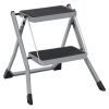 Escalera plegable 2 peldaños, goma antideslizante, carga 150 kg, gris y negro