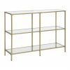 Mesa de consola dorada moderna, 3 estantes de vidrio templado