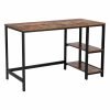 Mesa de ordenador clásica, 2 estantes inferiores, estructura metálica, marrón rústico