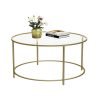 Mesa de centro redonda de cristal con marco de acero dorado
