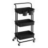 Carro rodante almacenamiento 3 niveles, acero y plástico, negro