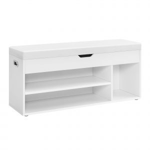 Banco zapatero con asiento acolchado, blanco