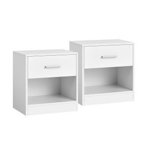 Juego 2 mesitas de noche con cajón, compartimento, blanco