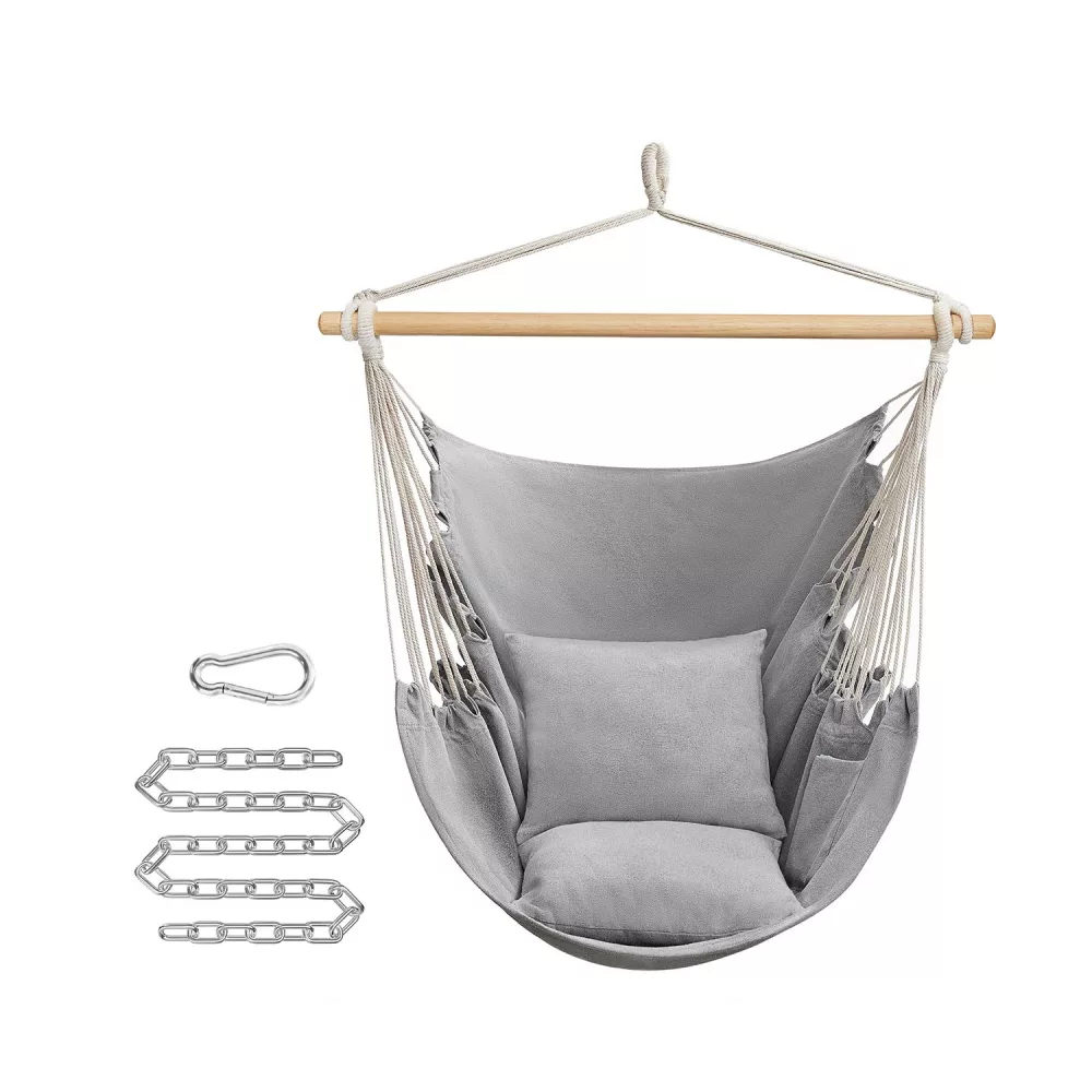 Hamaca Silla Colgante con 2 Almohadas Gris