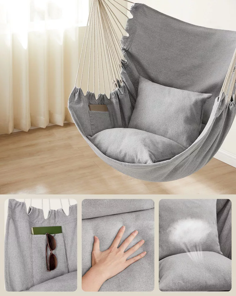 Hamaca Silla Colgante con 2 Almohadas Gris - Imagen 2