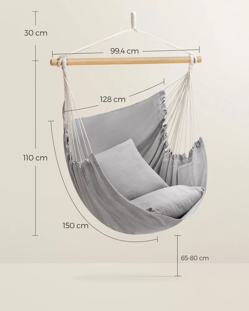 Hamaca Silla Colgante con 2 Almohadas Gris - Imagen 5