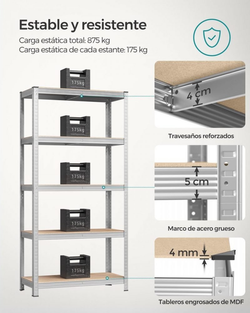 Estantería metálica de 5 niveles con carga de 875 kg - Imagen 3