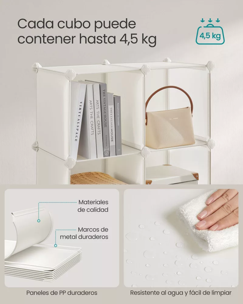 Estantería Modular de 16 Cubos Plástico Blanco Crema - Imagen 4