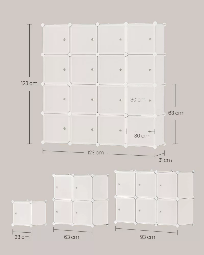 Estantería Modular de 16 Cubos Plástico Blanco Crema - Imagen 6