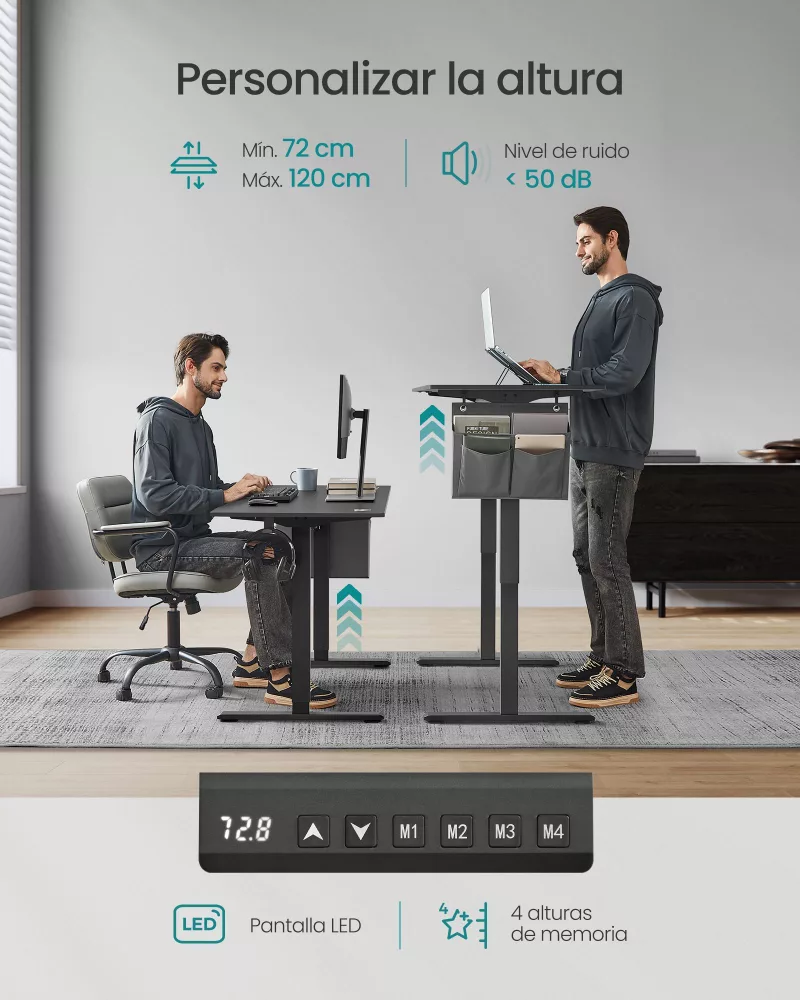 Escritorio eléctrico regulable en altura 70 x 160 x (72-120) cm - Imagen 3