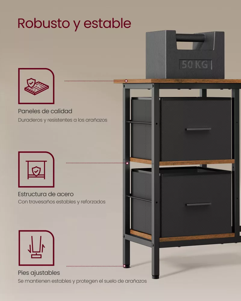 Escritorio en forma de l con 2 amplios cajones marrón rústico - Imagen 5