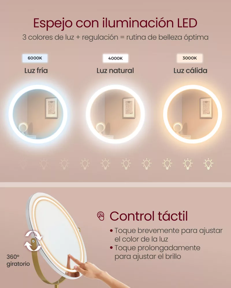 Tocador con taburete e iluminación 40 x 100 x 134,8 cm blanco mate y dorado pálido - Imagen 4